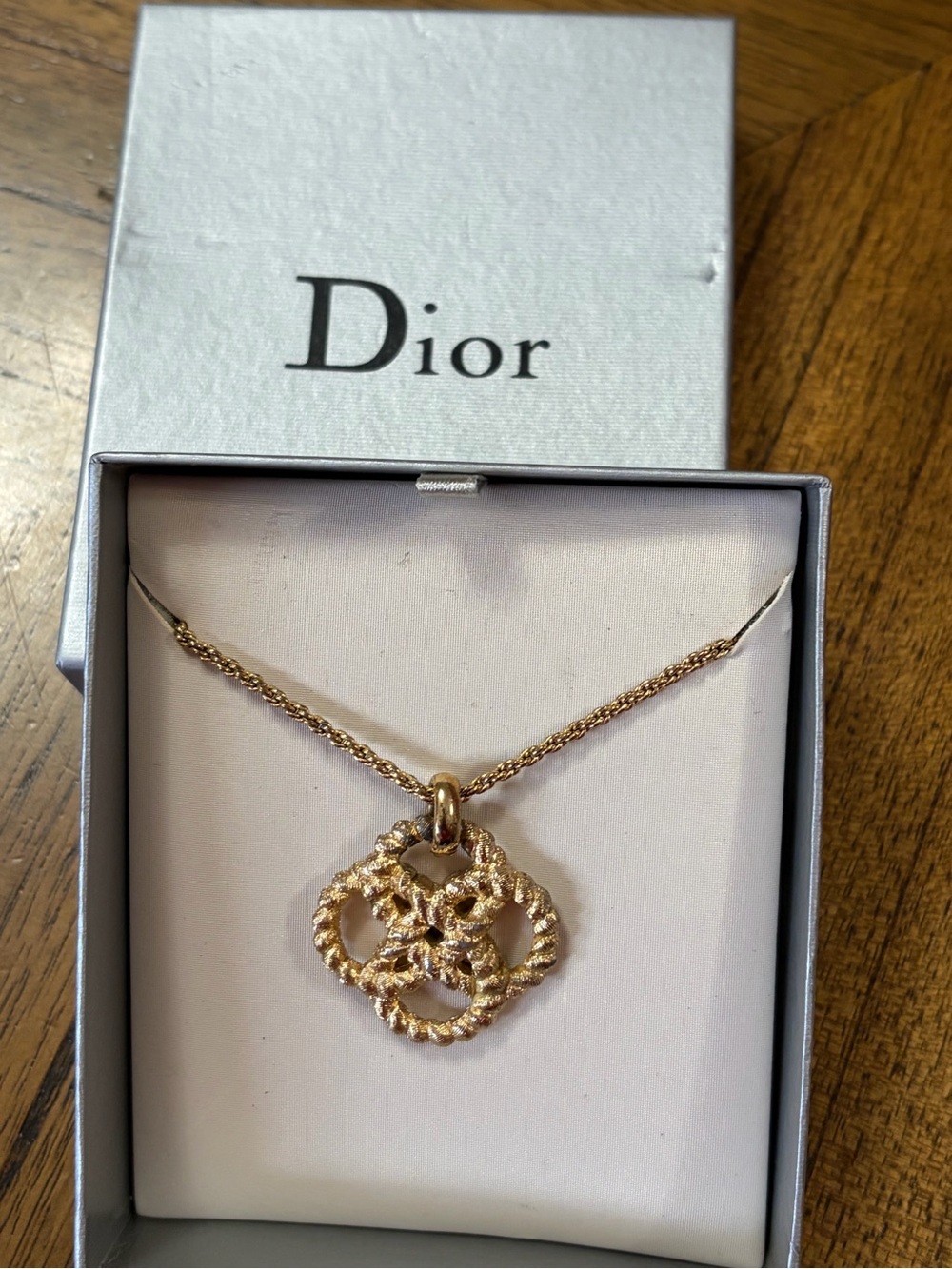Dior Gold Textured Knot Pendant Necklace